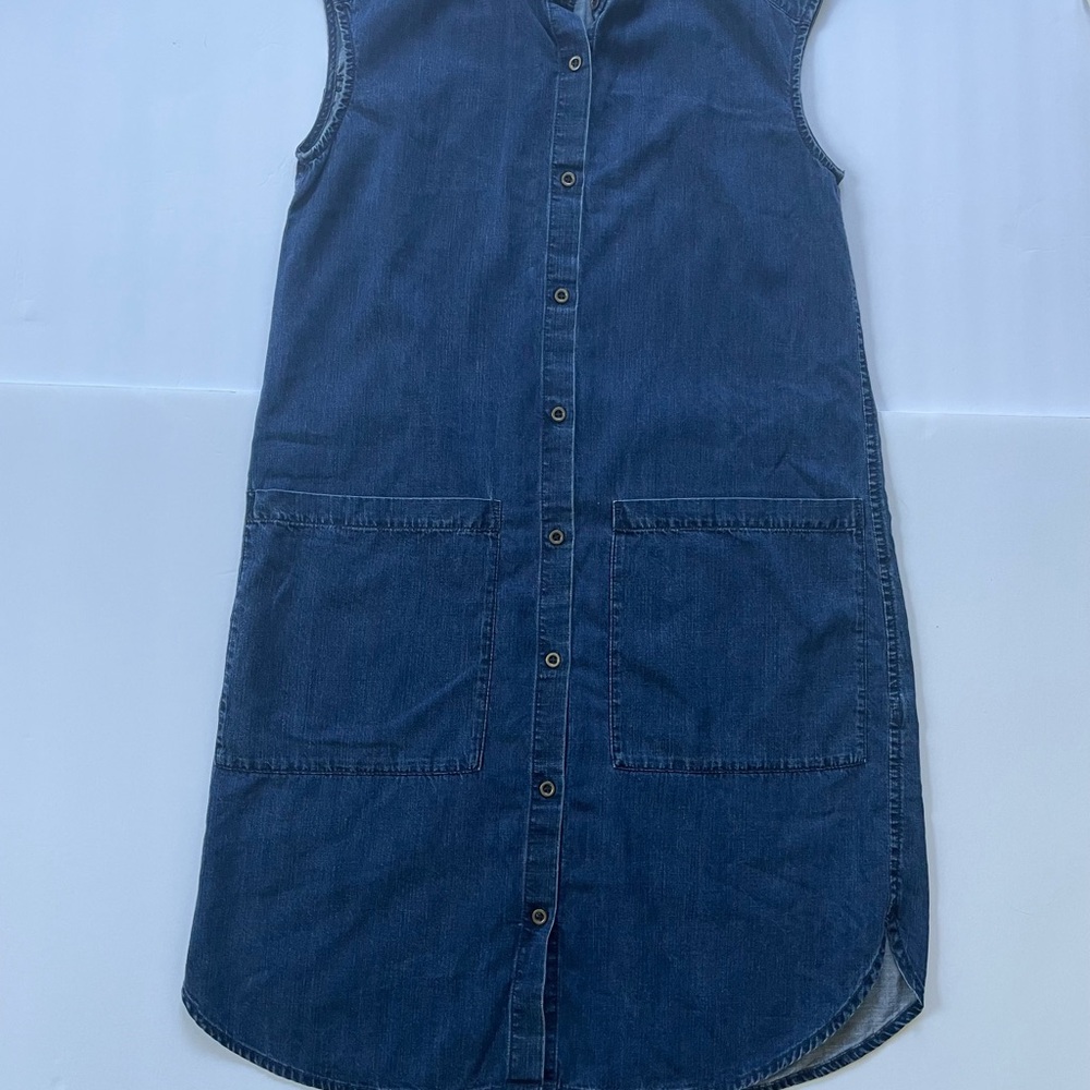 Eileen Fisher Dark Blue Denim Sleeveless Shirt Dress